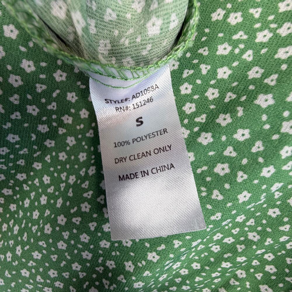 Brass & Roe Boho Midi Dress Womens Size S Green Ditsy Floral Puff Sleeve Cottage - Picture 4 of 5